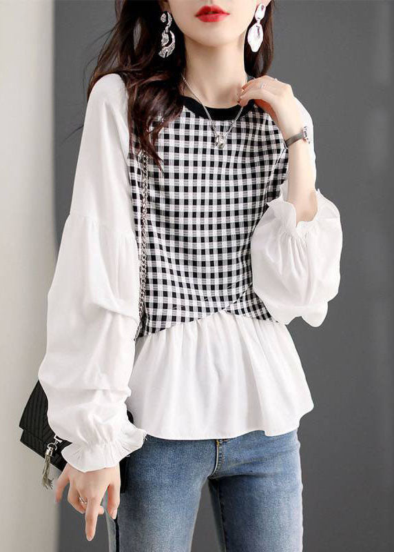 Casual Plaid Patchwork lantern sleeve Top Spring