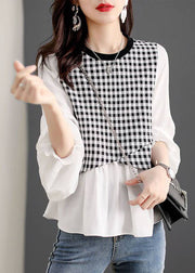 Casual Plaid Patchwork lantern sleeve Top Spring