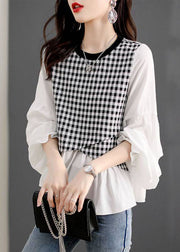 Casual Plaid Patchwork lantern sleeve Top Spring