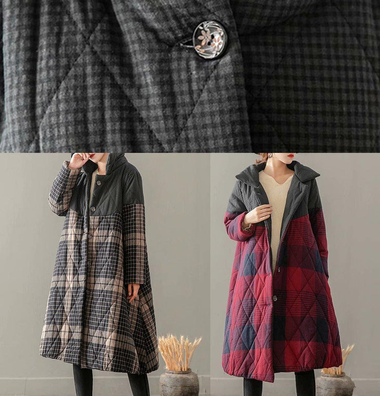 Casual Plus Size Winter Overcoat Yellow Plaid Stand Collar Button Down coats - bagstylebliss