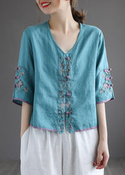 Casual Purple Retro O-Neck Oriental Summer Blouses Half Sleeve - bagstylebliss