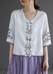 Casual Purple Retro O-Neck Oriental Summer Blouses Half Sleeve - bagstylebliss