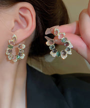 Casual Rainbow Copper Zircon Crystal Asymmetric U Shaped Hoop Earrings