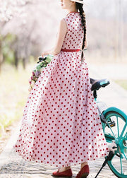 Casual Red Dot Stand Sleeveless Long Summer Chiffon Dress - bagstylebliss