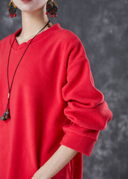 Casual Red Oversized Drawstring Velour Women Sets 2 Pieces Fall