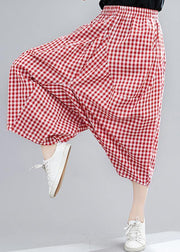 Casual Red Plaid Large Women's Elastic Waist Pants - bagstylebliss