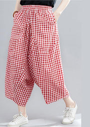 Casual Red Plaid Large Women's Elastic Waist Pants - bagstylebliss