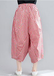 Casual Red Plaid Large Women's Elastic Waist Pants - bagstylebliss