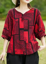 Casual Red Print Patchwork Top Summer