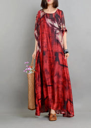Casual Red Print asymmetrical design Two Pieces Set - bagstylebliss