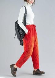 Casual Red retro Colorblock Tie Waist Fall Corduroy Pants - bagstylebliss