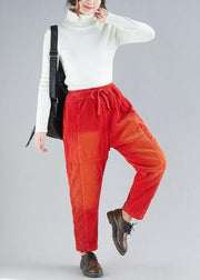 Casual Red retro Colorblock Tie Waist Fall Corduroy Pants - bagstylebliss