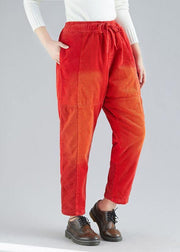 Casual Red retro Colorblock Tie Waist Fall Corduroy Pants - bagstylebliss