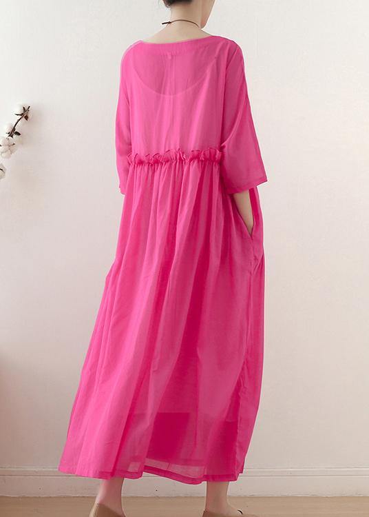 Casual Rose O-Neck Ruffled Long Dress Summer Chiffon Dress - bagstylebliss