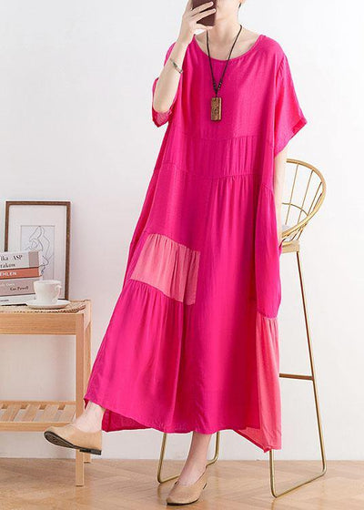Casual Rose Patchwork O-Neck Long Cotton Dress - bagstylebliss
