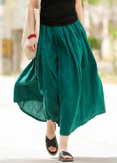 Casual Solid Elastic Waist Pleated Spliced Cotton Skirt For Women - bagstylebliss
