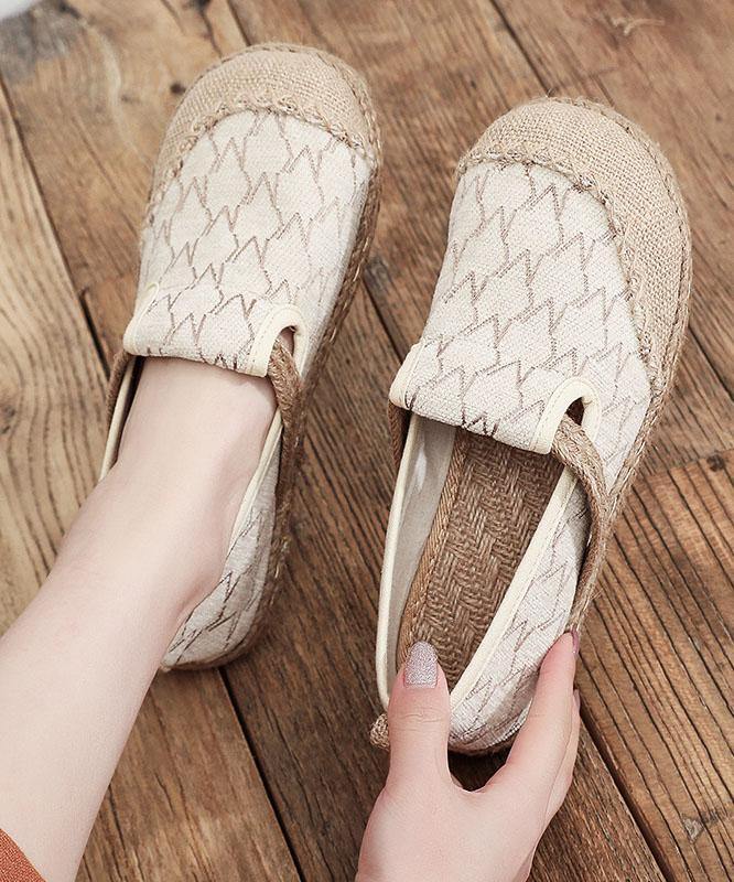 Casual Splicing Flat Feet Shoes Beige Cotton Linen Fabric - bagstylebliss