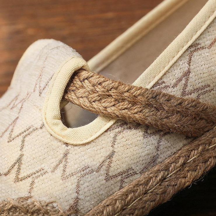 Casual Splicing Flat Feet Shoes Beige Cotton Linen Fabric - bagstylebliss