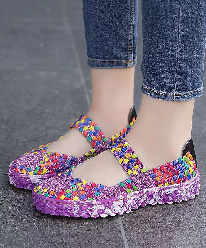 Casual Splicing Flat Shoes For Women Rose Knit Fabric