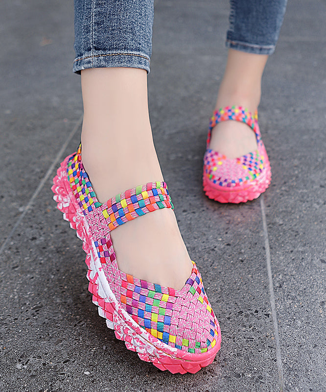 Casual Splicing Flat Shoes For Women Rose Knit Fabric