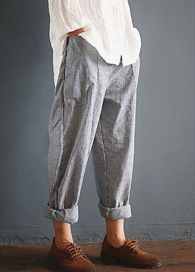Casual Stripe Pocket Elastic Waist Women Harem Pants - bagstylebliss
