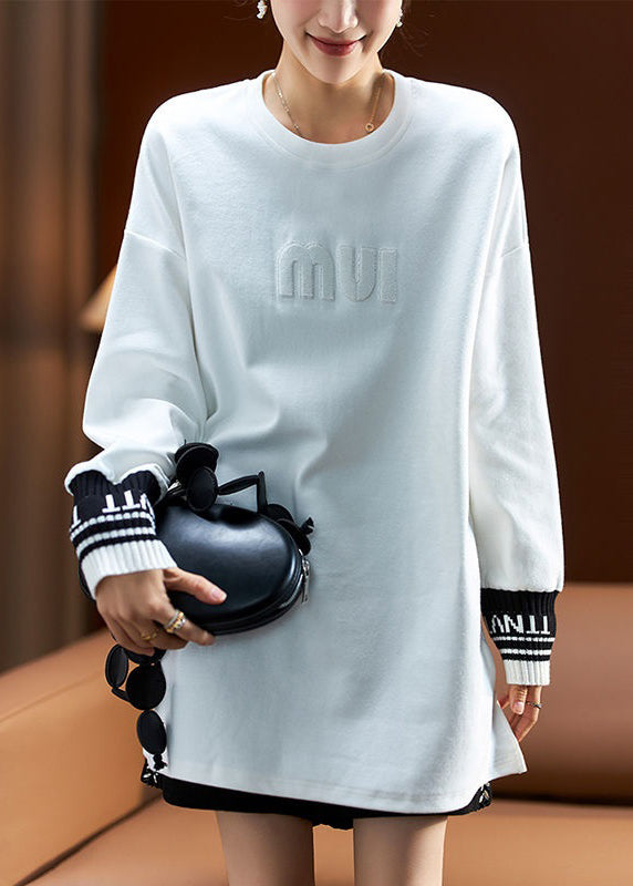 Casual White Letter Side Open Cotton Sweatshirt Spring