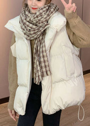 Casual White Loose Stand Collar Pockets Winter Puffer Vest