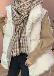 Casual White Loose Stand Collar Pockets Winter Puffer Vest