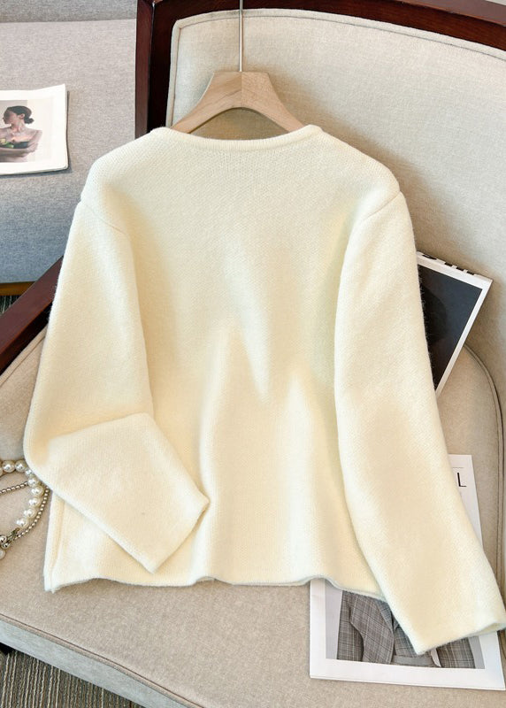 Casual White O-Neck Chinese Button Knit Cardigans Winter