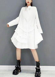 Casual White Peter Pan Collar Button Fall Long Sleeve Dresses - bagstylebliss