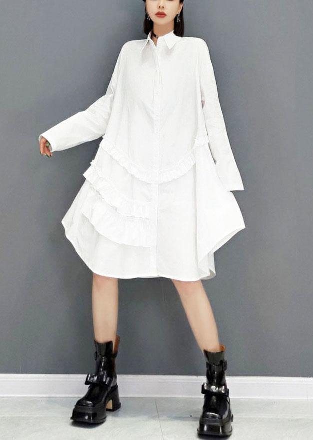 Casual White Peter Pan Collar Button Fall Long Sleeve Dresses - bagstylebliss