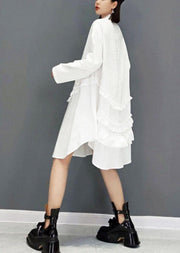 Casual White Peter Pan Collar Button Fall Long Sleeve Dresses - bagstylebliss