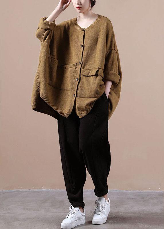 Casual Yellow Asymmetrical Design Pockets Knit Coat - bagstylebliss