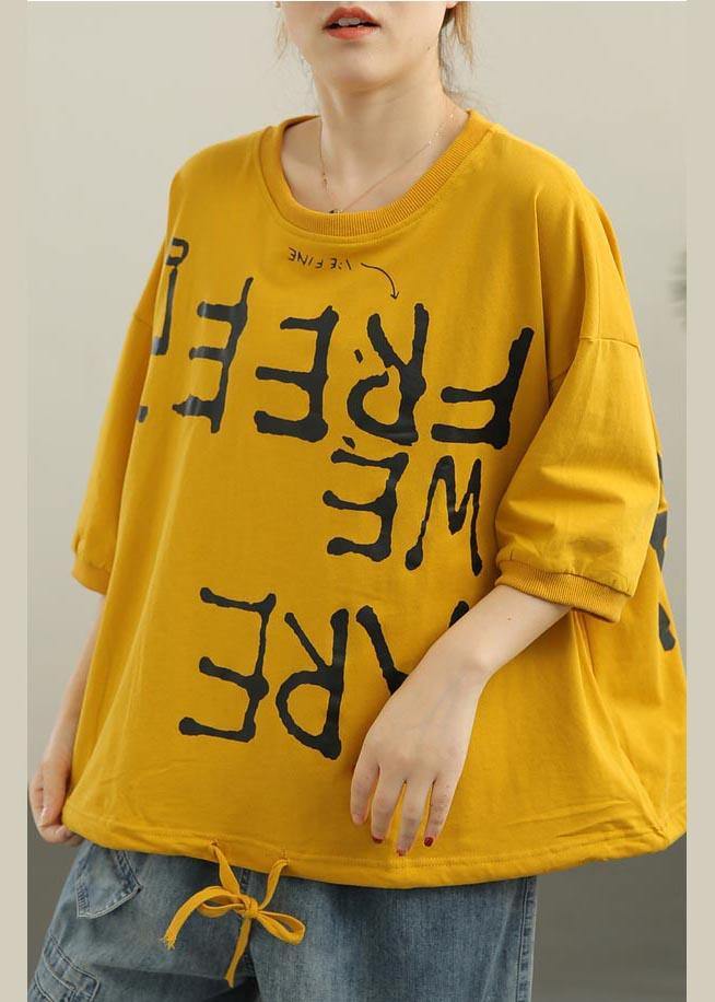 Casual Yellow Graphic Loose Cotton T Shirts Summer - bagstylebliss