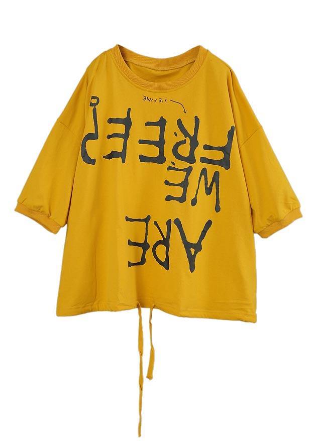 Casual Yellow Graphic Loose Cotton T Shirts Summer - bagstylebliss