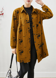 Casual Yellow Oversized Print Cotton Coats Spring