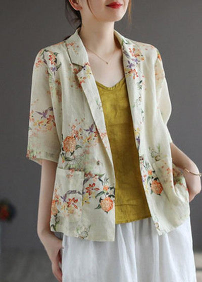 Casual Yellow PeterPan Collar Button Print Fall Shirt Tops Half Sleeve - bagstylebliss