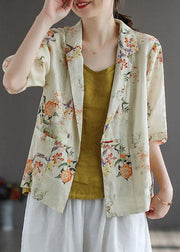 Casual Yellow PeterPan Collar Button Print Fall Shirt Tops Half Sleeve - bagstylebliss