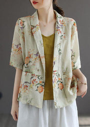 Casual Yellow PeterPan Collar Button Print Fall Shirt Tops Half Sleeve - bagstylebliss