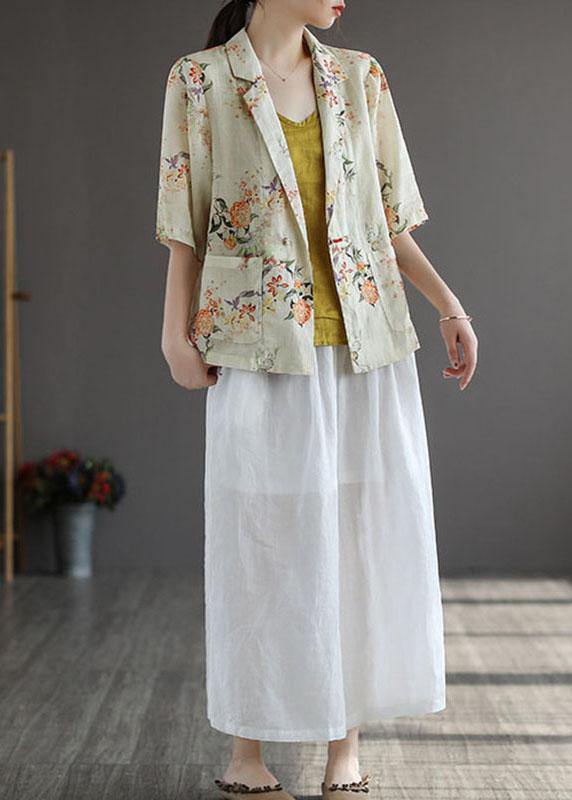 Casual Yellow PeterPan Collar Button Print Fall Shirt Tops Half Sleeve - bagstylebliss