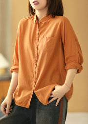 Casual Yellow Pockets Button Fall Long sleeve Shirt Tops