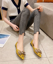 Casual Yellow Pointed Toe Hollow Out Bow Flat Feet Shoes