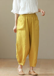 Casual Yellow Solid Elastic Waist Cotton Harem Pants Summer