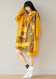 Casual Yellow drawstring Hooded Sweatshirts dresses Spring