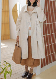 Casual beige Parkas for women plus size warm winter coat double breast pockets winter outwear - bagstylebliss