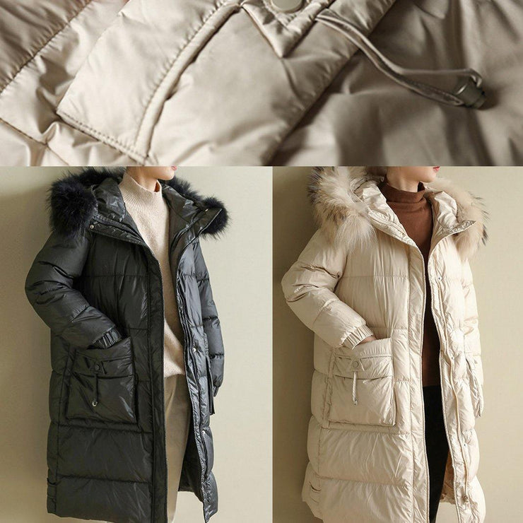 Casual beige warm winter coat oversize hooded winter jacket faux fur collar New winter outwear - bagstylebliss