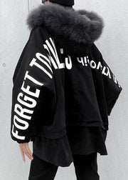 Casual black Letter coats plus size snow jackets faux fur collar pockets coats - bagstylebliss