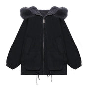 Casual black Letter coats plus size snow jackets faux fur collar pockets coats - bagstylebliss