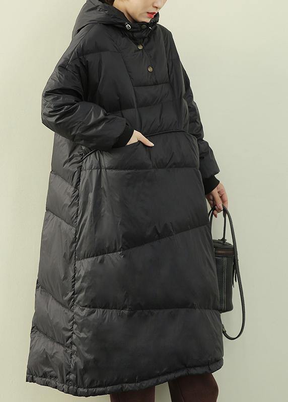 Casual black down coat winter plus size hooded Button Down  coats - bagstylebliss