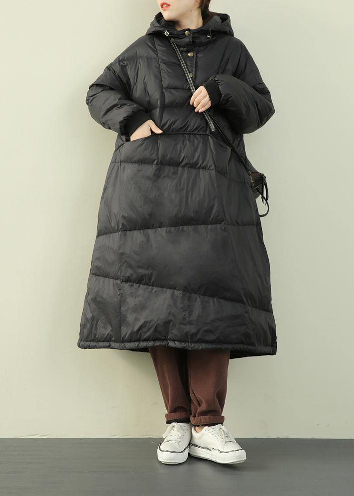 Casual black down coat winter plus size hooded Button Down  coats - bagstylebliss